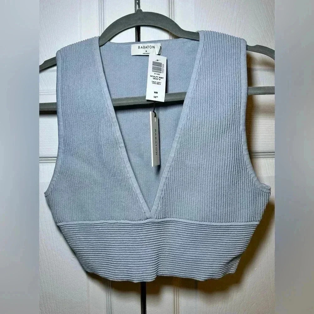 Aritzia Daze Grey Babaton Sculpt Knit Tank Deep V - Size M